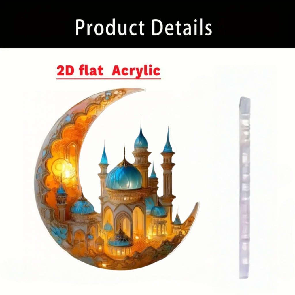 Islamic Crescent with Islamic Motifs Acrylic Desktop Ornament (MAC398) - Mariam's Collection