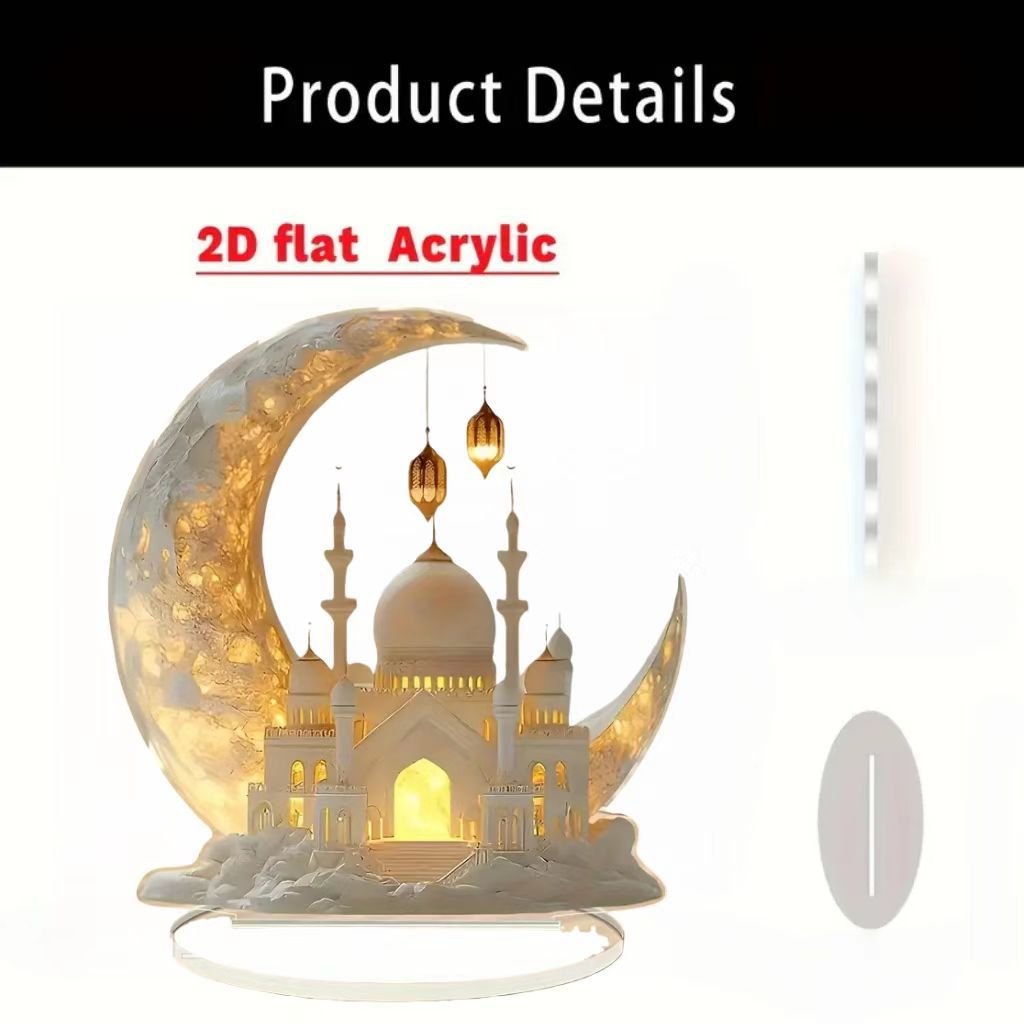 Islamic Crescent with Islamic Motifs Acrylic Desktop Ornament (MAC398) - Mariam's Collection