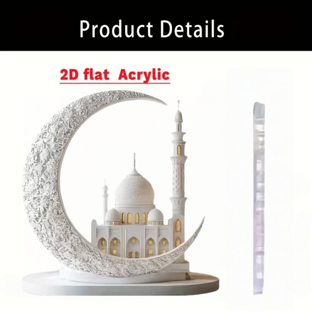 Islamic Crescent with Islamic Motifs Acrylic Desktop Ornament (MAC398) - Mariam's Collection