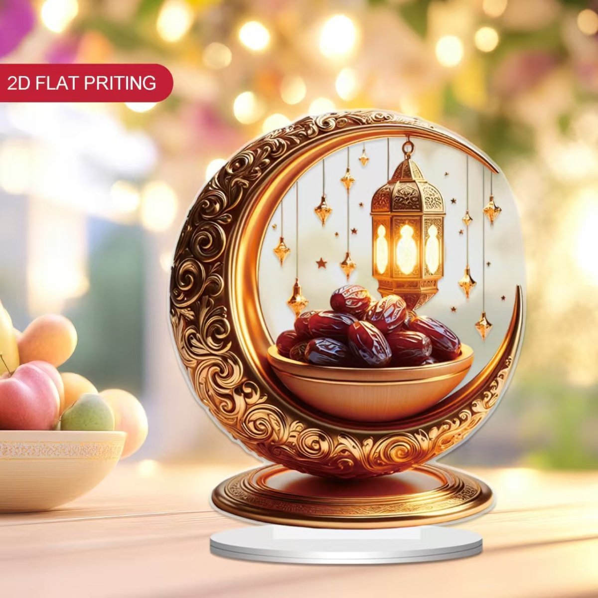 Islamic Crescent with Islamic Motifs Acrylic Desktop Ornament (MAC398) - Mariam's Collection