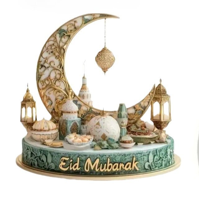 Islamic Crescent with Islamic Motifs Acrylic Desktop Ornament (MAC398) - Mariam's Collection