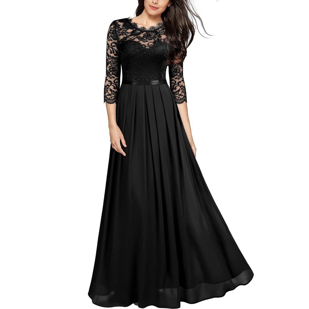 Lace Bodice Chiffon Maxi Dress – Floral Lace Evening Dress