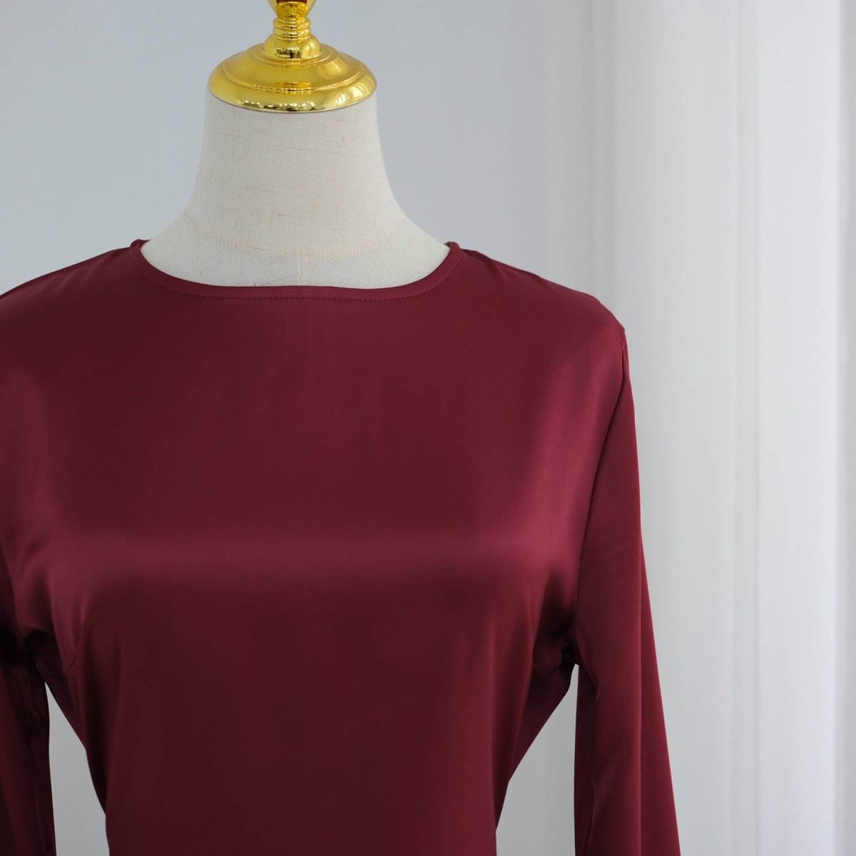 Chocolate brown colourway satin top with tonal contrast lace