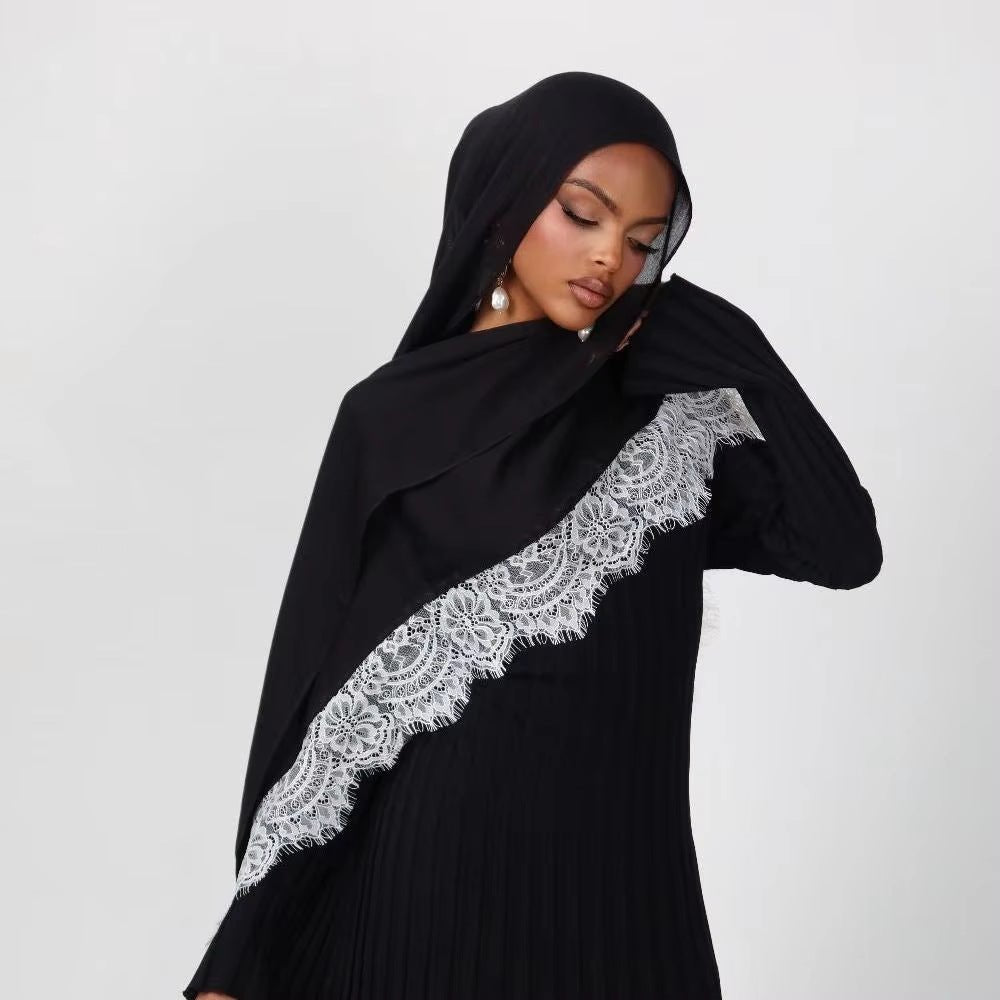 Lace Trim Rayon Hijab Scarf(MH211) - Mariam's Collection