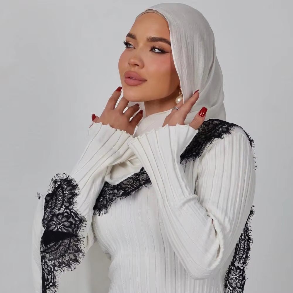 Lace Trim Rayon Hijab Scarf(MH211) - Mariam's Collection