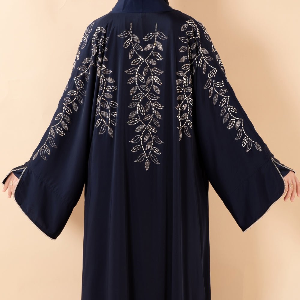 Leaf Embellishment Satin 3 - Piece Abaya Set for Eid (MOA244) - Mariam's Collection