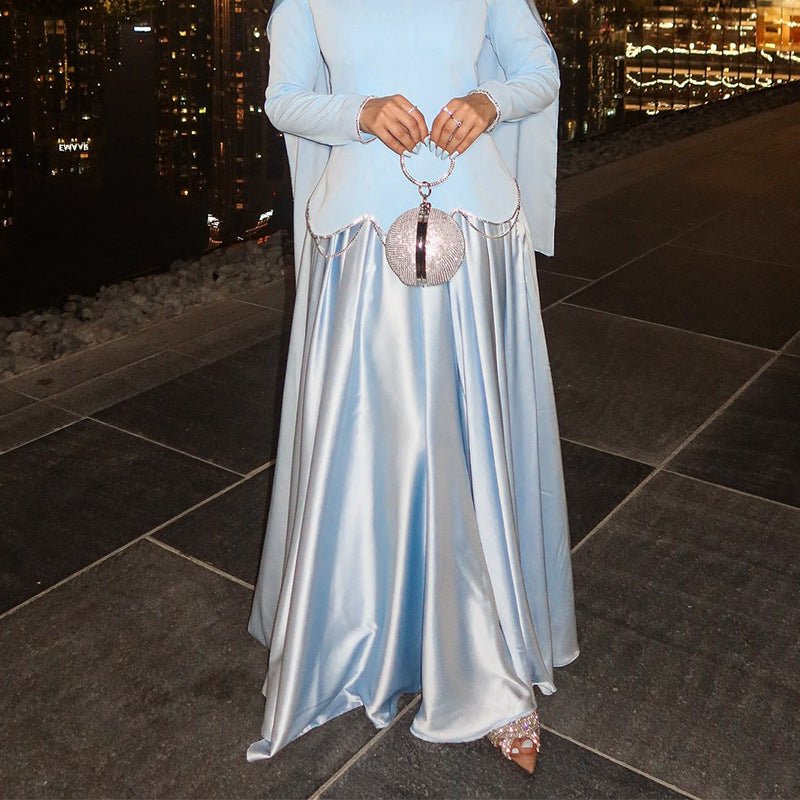Light Blue Structured Shoulder Dress Set(MS298) - Mariam's Collection