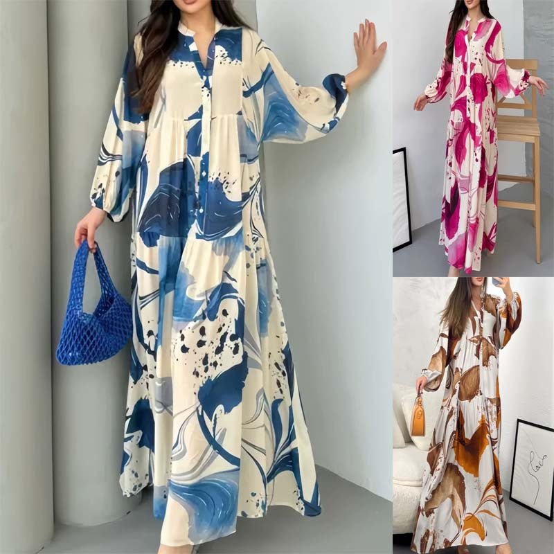 Loose Fit V - Neck Long Sleeve Dress Abaya(MA377) - Mariam's Collection