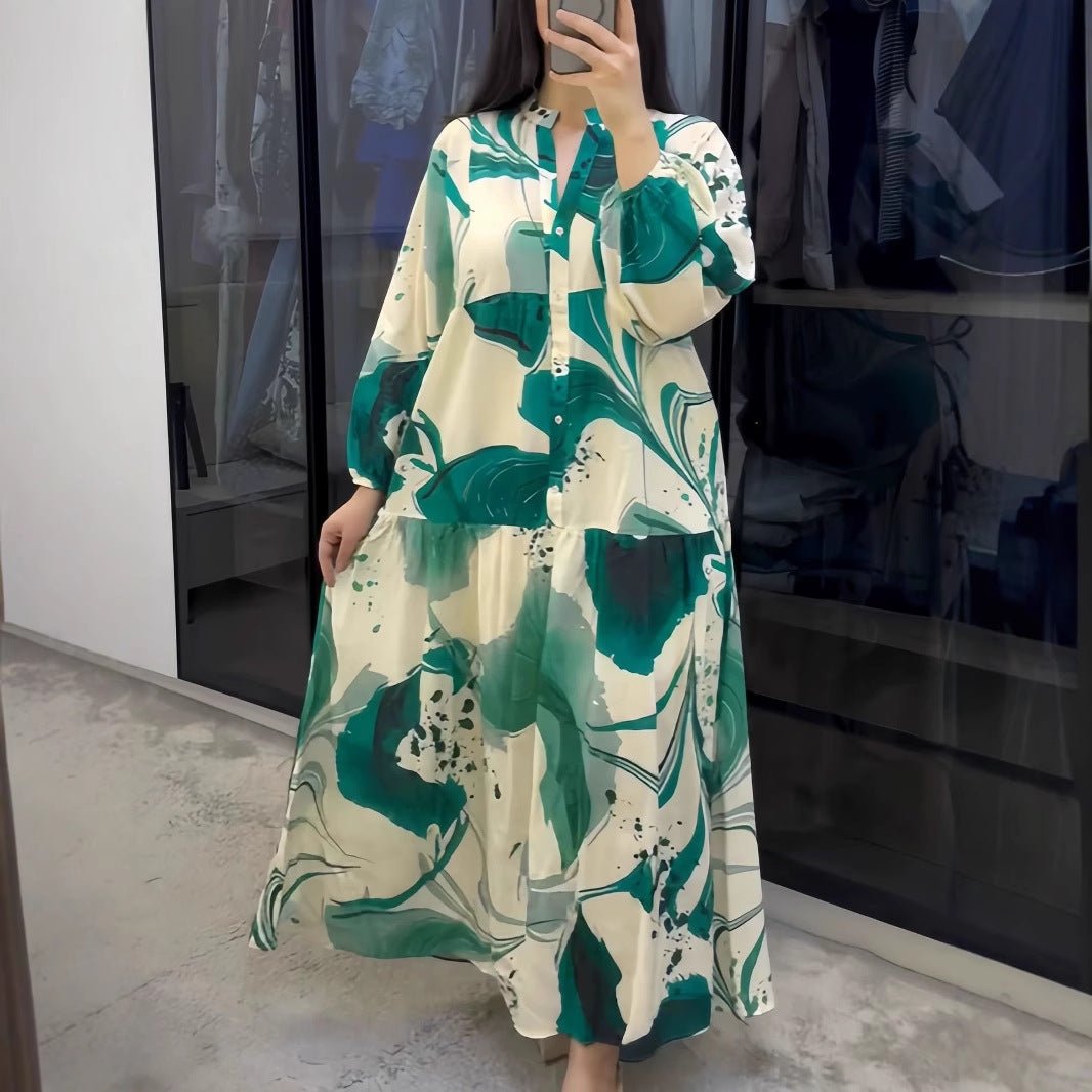Loose Fit V - Neck Long Sleeve Dress Abaya(MA377) - Mariam's Collection