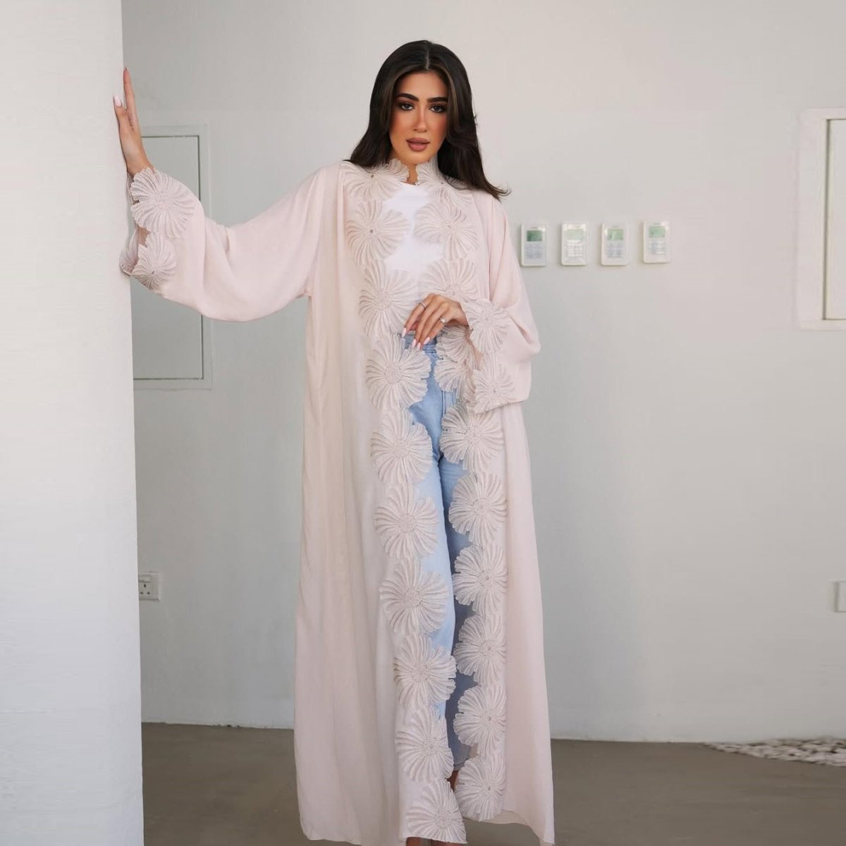 loral Appliqué Open Abaya (MOA286) - Mariam's Collection