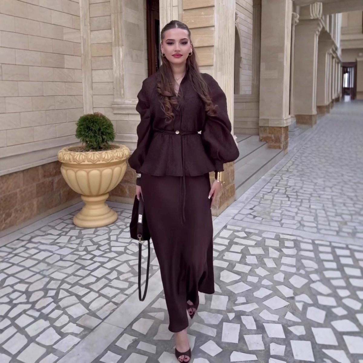 Luxe Satin Wrap Top & Maxi Skirt Set(MS186) - Mariam's Collection
