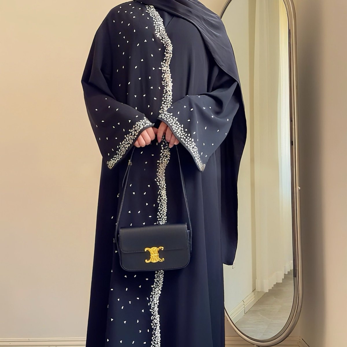 Luxury Black Crystal Embellished Abaya 