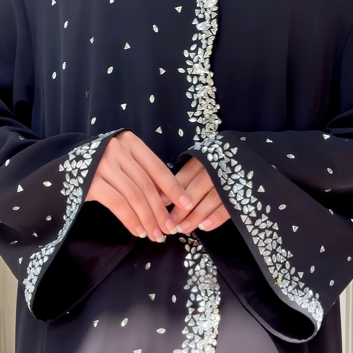 Luxury Black Crystal Embellished Abaya 
