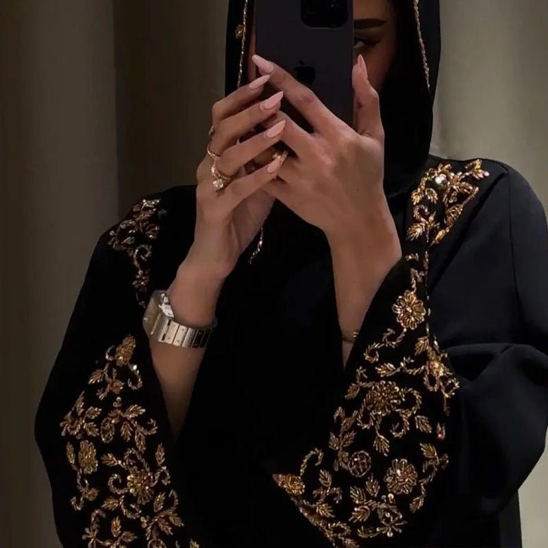 Luxury Black Embroidered Diamond Abaya Set (MOA184) - Mariam's Collection