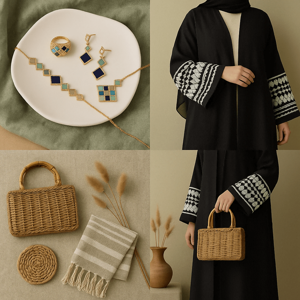 Luxury Islamic Accessories Geometric Gemstone Jewelry 4 - Piece Set – Necklace, Ring, Earrings & Bracelet(MAC253) - Mariam's Collection