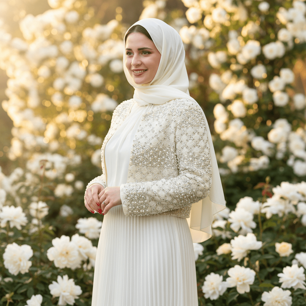 Round neckline of luxury cropped abaya jacket