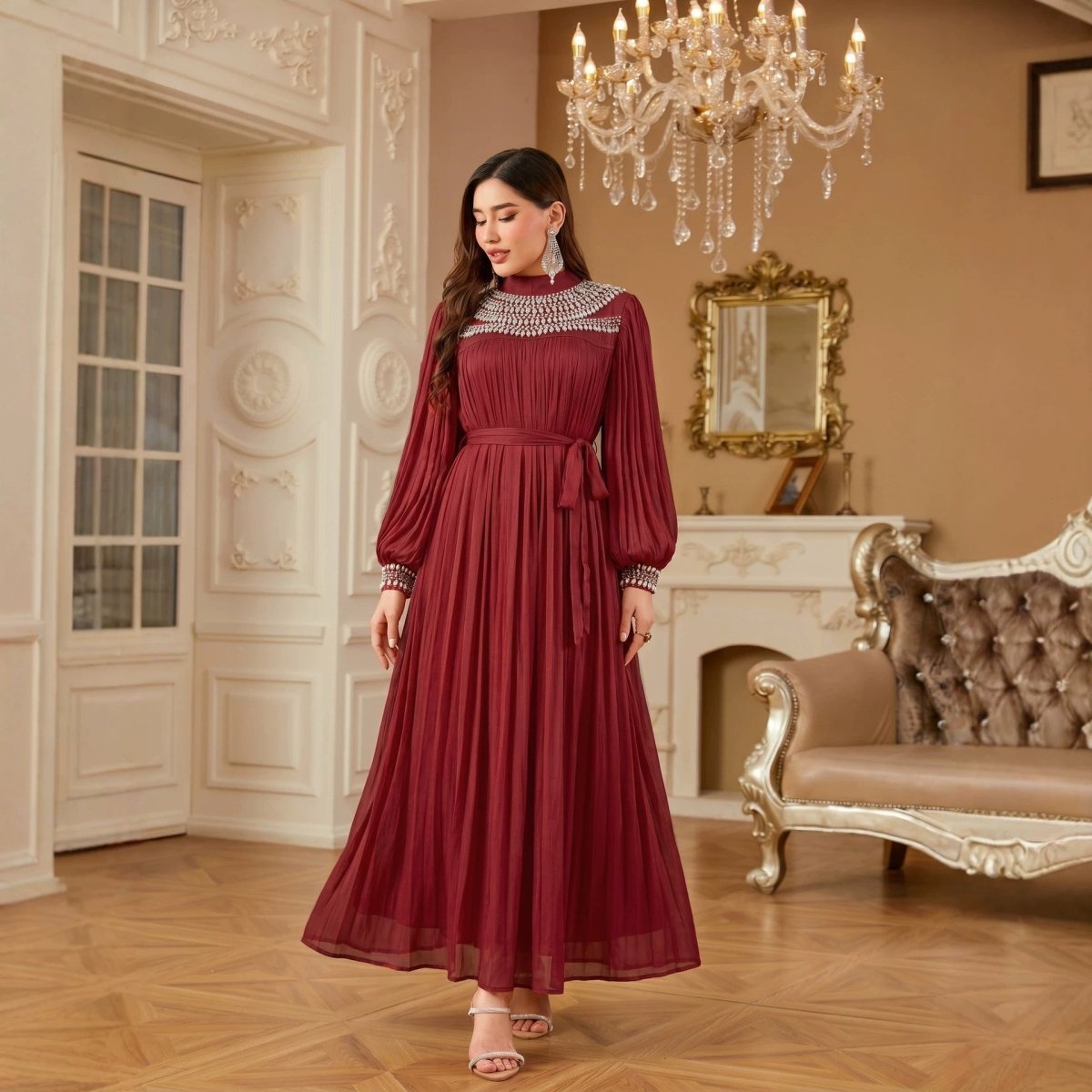 Luxury Rhinestone Collar Maxi Dress(MA440) - Mariam's Collection