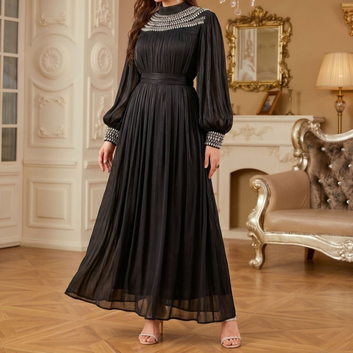 Luxury Rhinestone Collar Maxi Dress(MA440) - Mariam's Collection