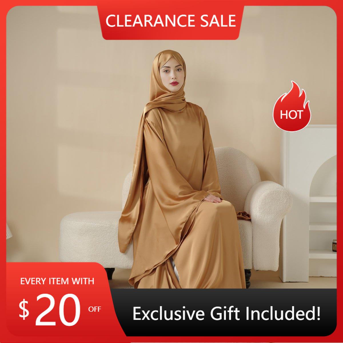 Luxury Satin Floaty Kaftan Abaya With Matching Hijab (MA054) - Mariam's Collection