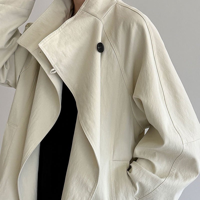 Luxury Stand Collar Coat | Single Button Mid - Length Trench (MS148) - Mariam's Collection