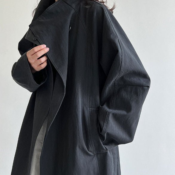 Luxury Stand Collar Coat | Single Button Mid - Length Trench (MS148) - Mariam's Collection