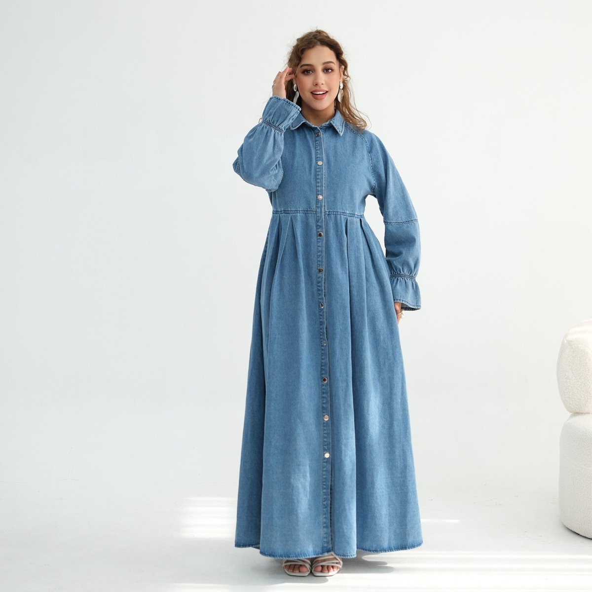 Lyocell Denim Maxi Abaya – Tencel Button-Front Abaya