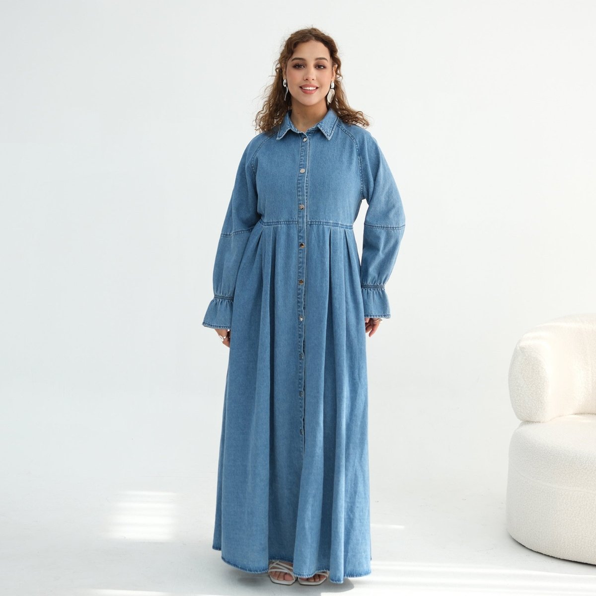 Lyocell Denim Maxi Abaya – Tencel Button-Front Abaya