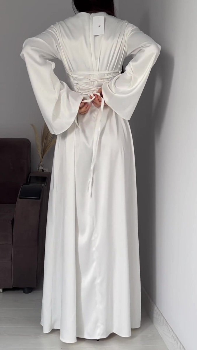 MA106 Waist Slimming Strappy Solid Color Abaya - Mariam's Collection
