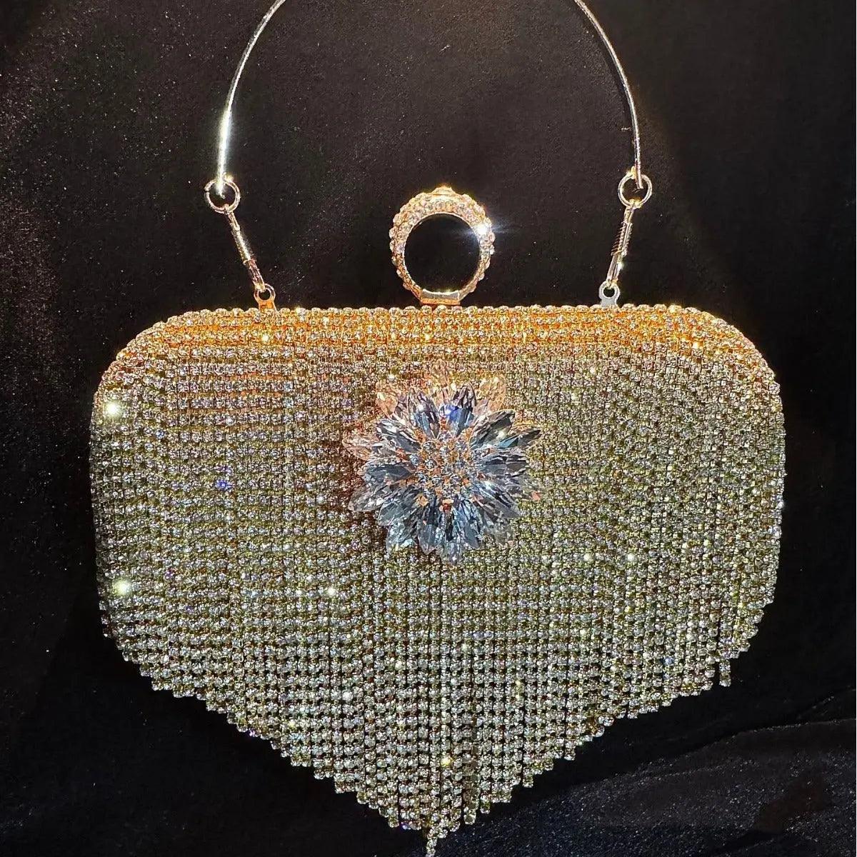MAC056 Tassel Evening Clutch Bag Luxury Rhinestones Party Prom Purse Handbag With Detachable Chain - Mariam's Collection