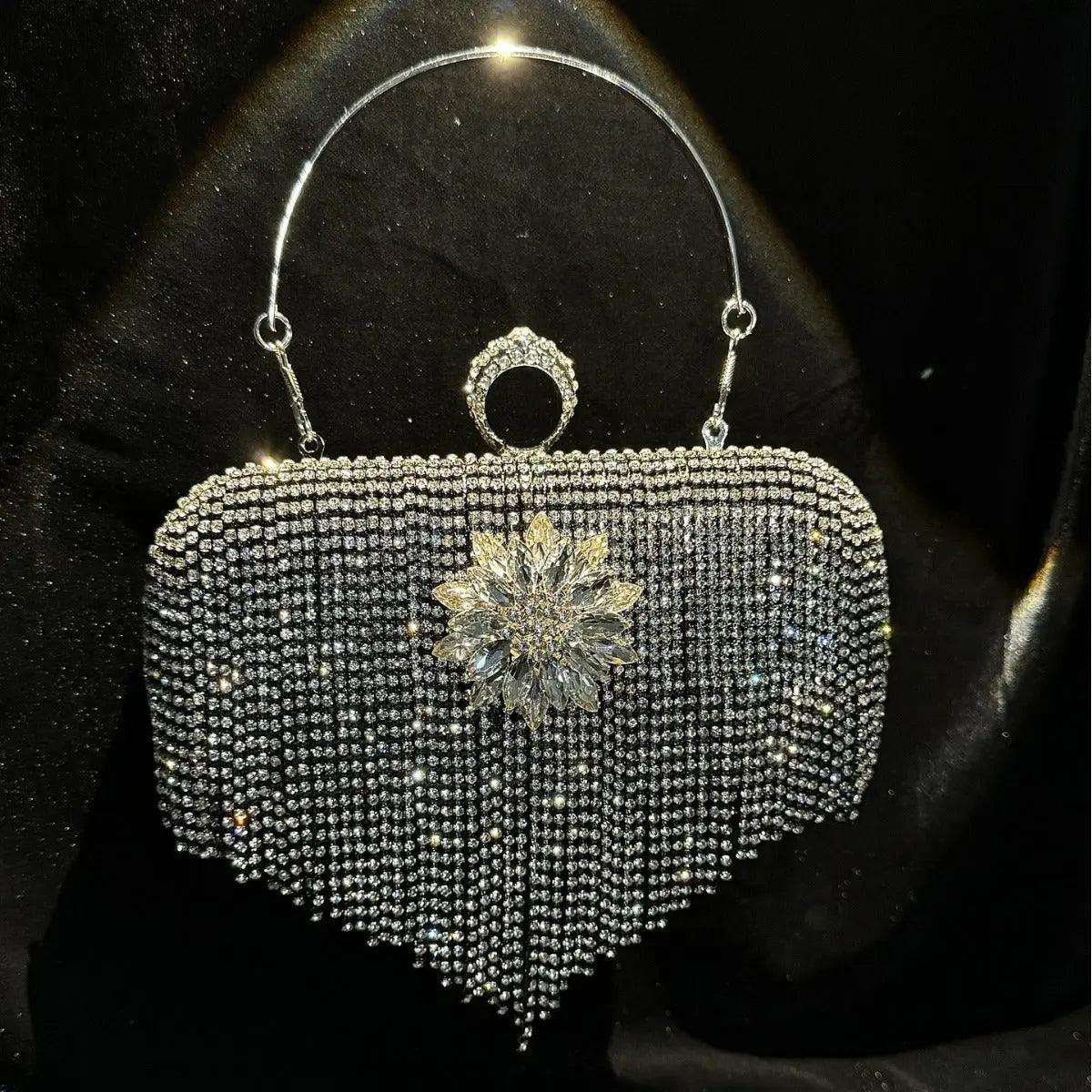 MAC056 Tassel Evening Clutch Bag Luxury Rhinestones Party Prom Purse Handbag With Detachable Chain - Mariam's Collection