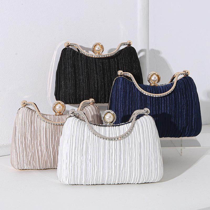 MAC071 Pearl Bag Banquet Bag Pleated Diamond Encrusted Handbag - Mariam's Collection