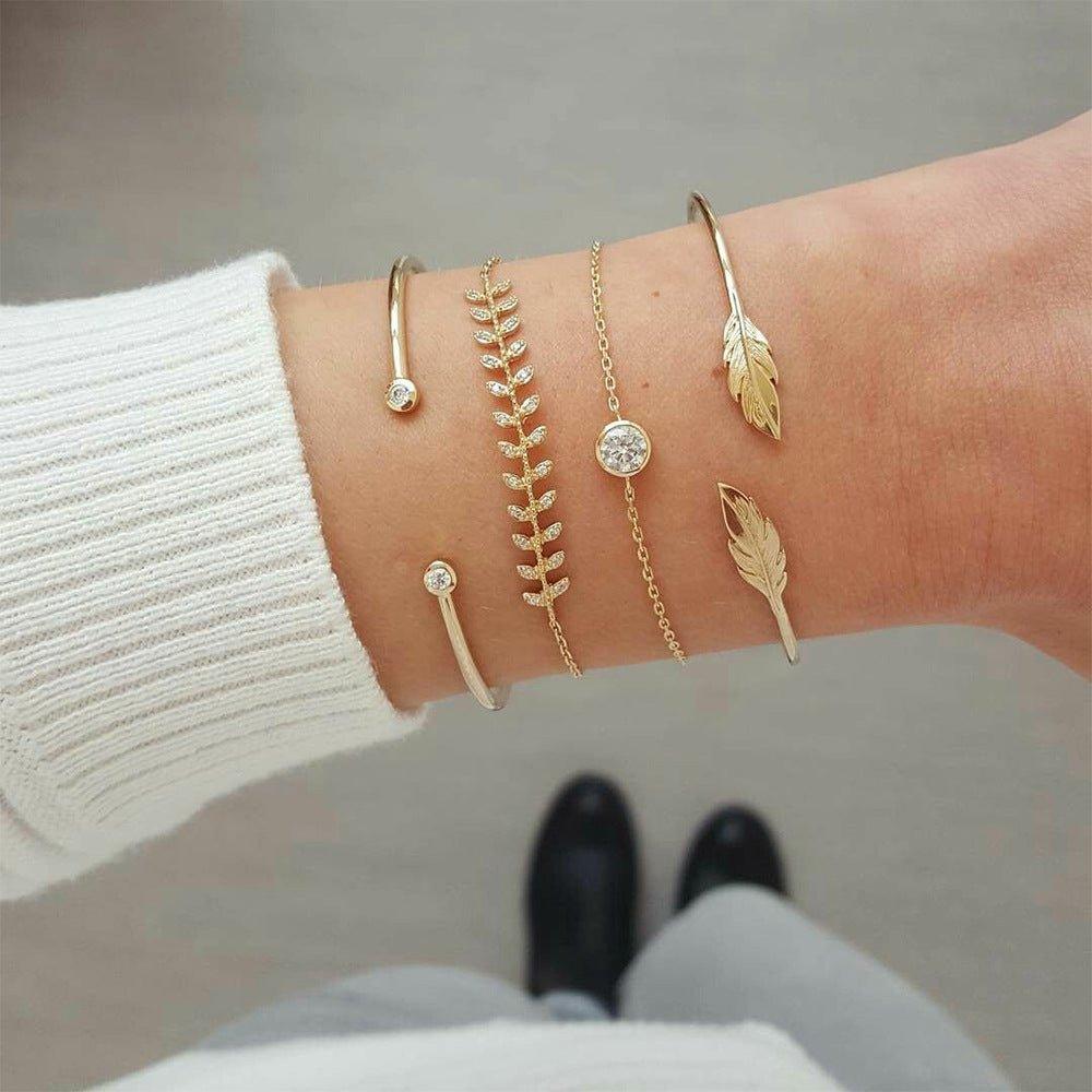 MAC087 Fashionable Leaf Alloy Diamond Electroplated 4-piece Bracelet Set - Mariam's Collection
