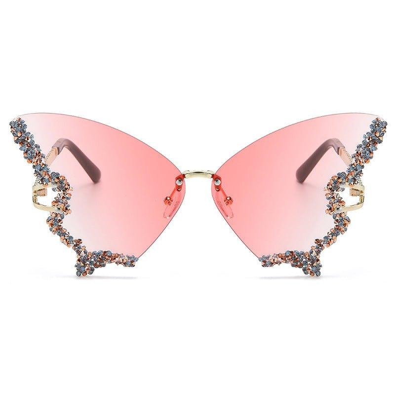 MAC116 Large Frame High - end Diamond - encrusted Butterfly Anti - UV Sunglasses - Mariam's Collection