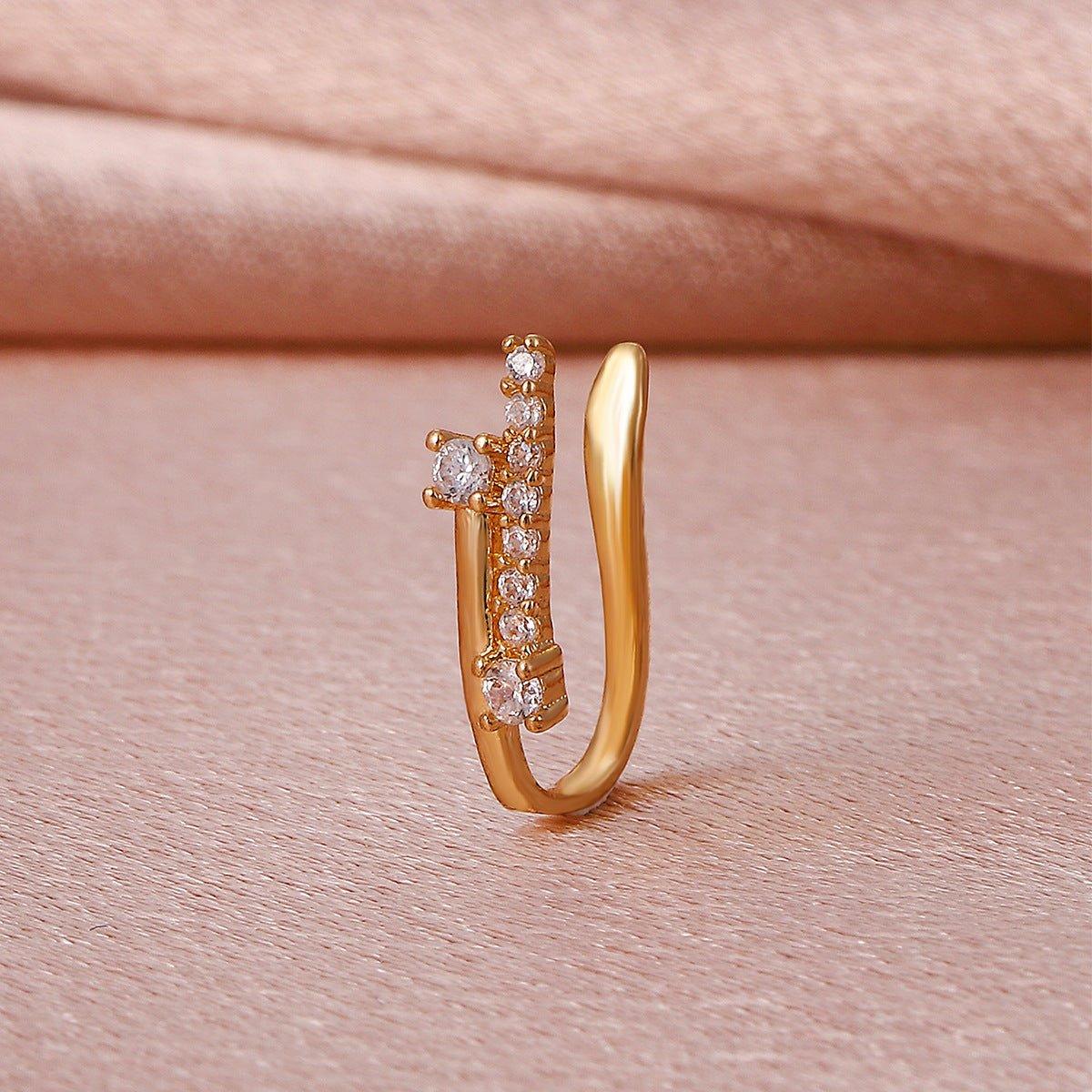 MAC134 Non - Puncture T - Shape Micropaved Zirconia Nose Ring - Mariam's Collection