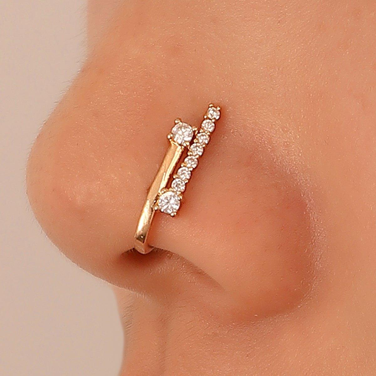 MAC134 Non - Puncture T - Shape Micropaved Zirconia Nose Ring - Mariam's Collection