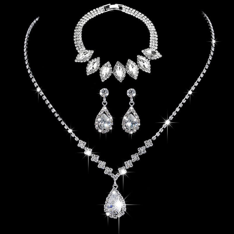 MAC181 Brilliant Full Diamond Zircon Drop Necklace And Earrings - Mariam's Collection