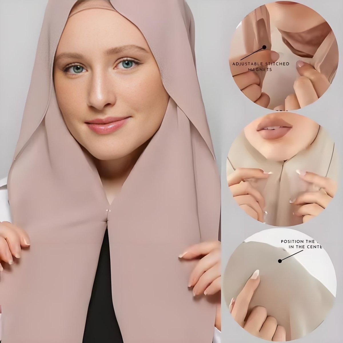 Magnetic Chiffon Instant Hijab | Easy-Wear Anti-Slip Square Scarf with Magnetic Closure