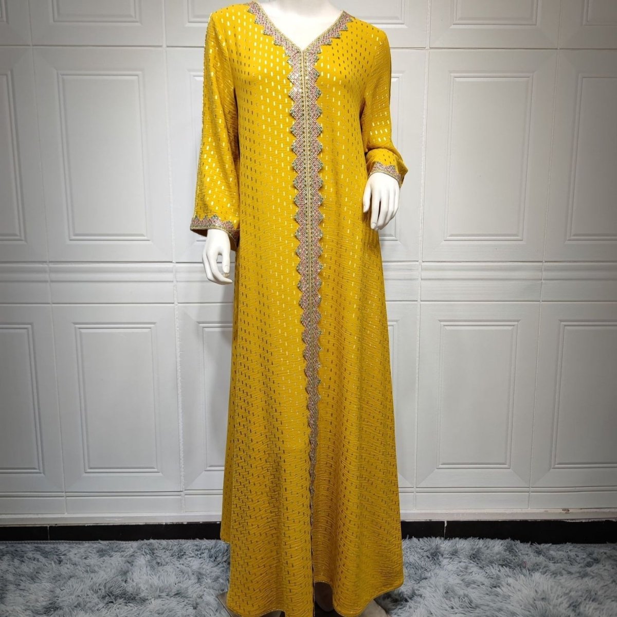 Metallic Embroidered Lace Trim Abaya