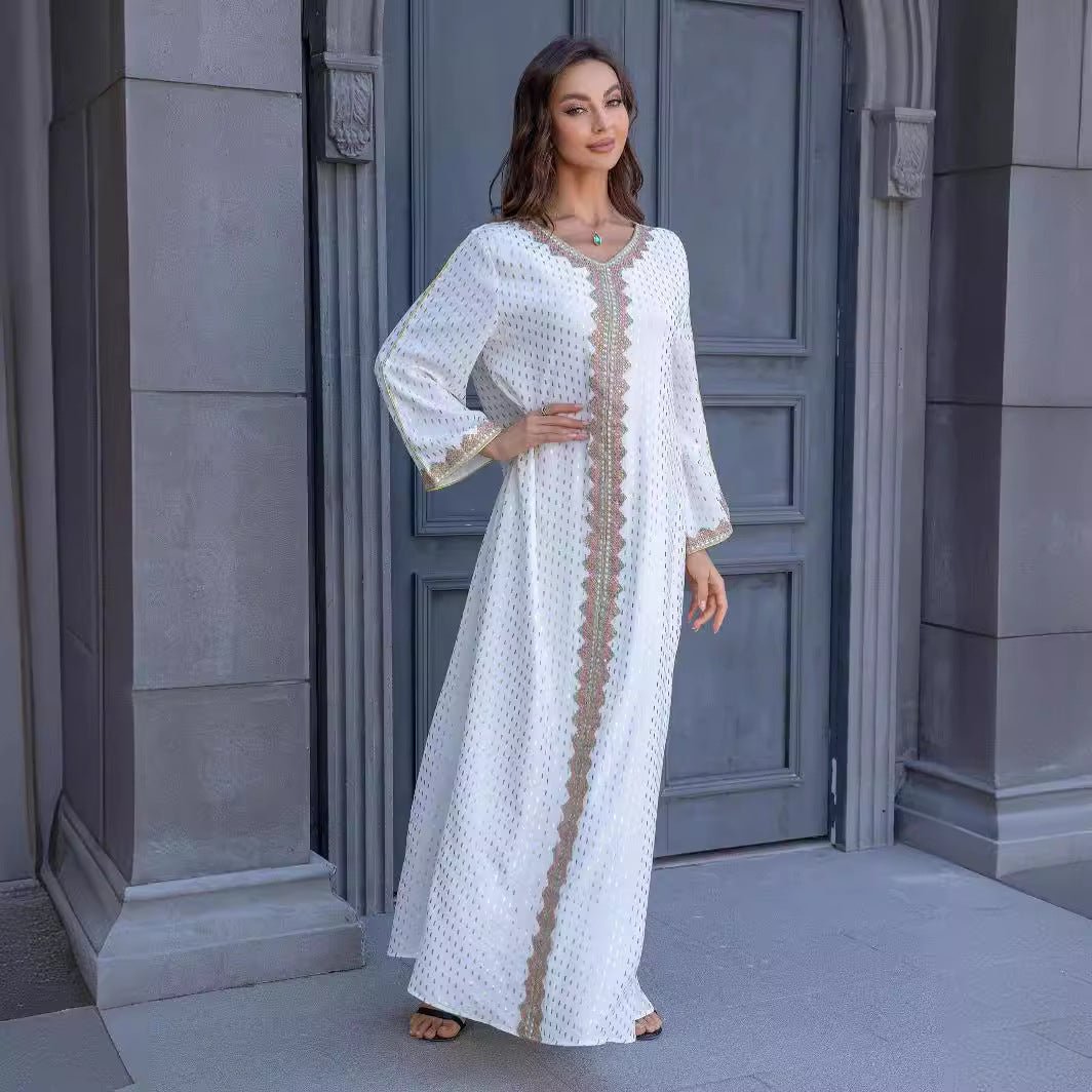 Metallic Embroidered Lace Trim Abaya(MA367) - Mariam's Collection