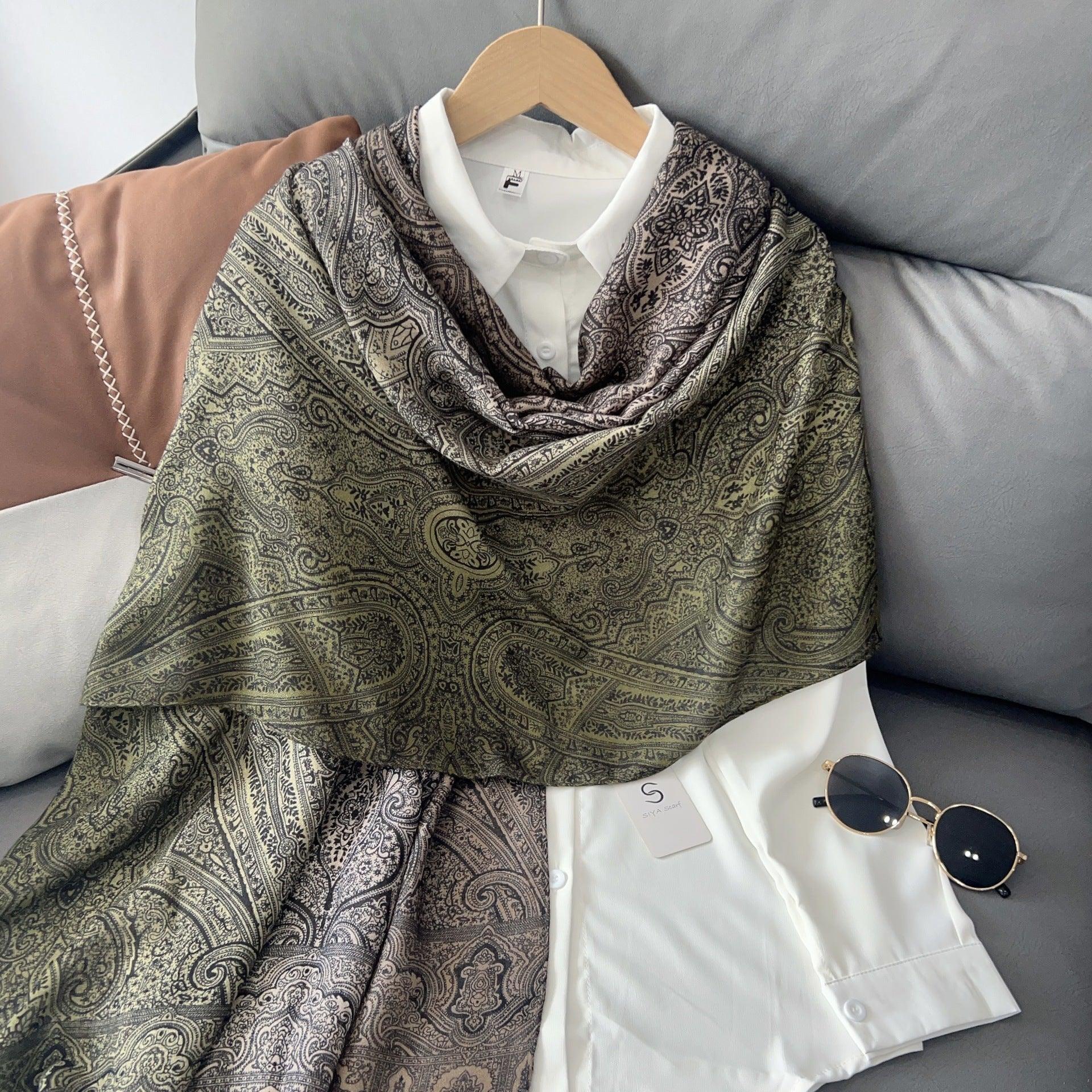 MH058 Cashew Printed Cotton And Linen Thin Hijab - Mariam's Collection