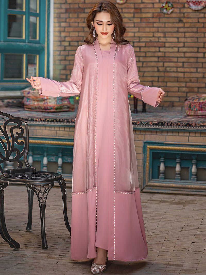 Mint Green Two - Piece Cardigan Dress Diamond - Embellished Cover - Up & Maxi Dress. (MOA151) - Mariam's Collection