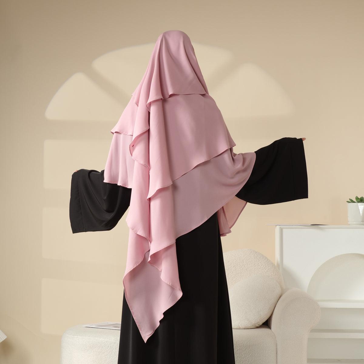 Three Layered Chiffon Khimar with Niqab Attached 