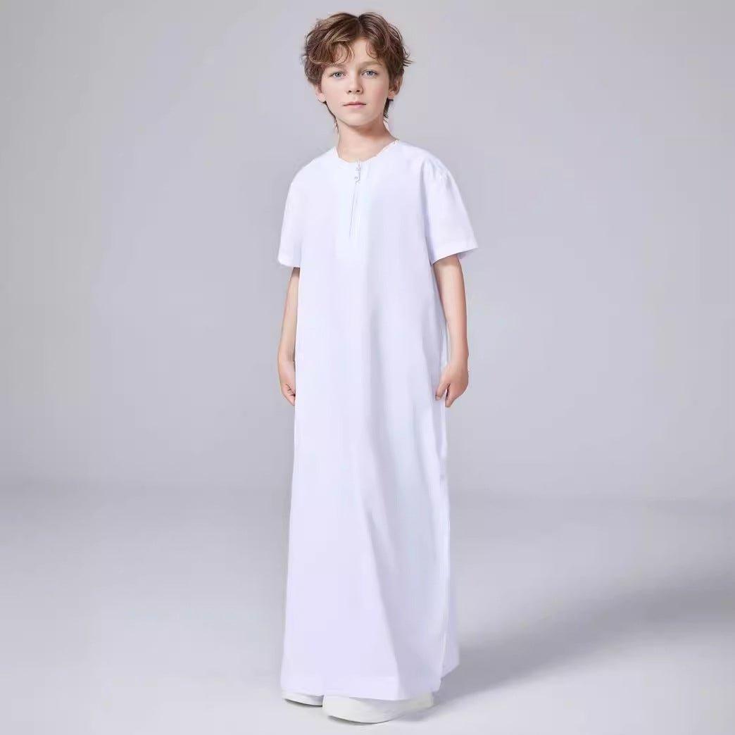 MKB007 Boys Solid Color Short - Sleeved Thobe - Mariam's Collection