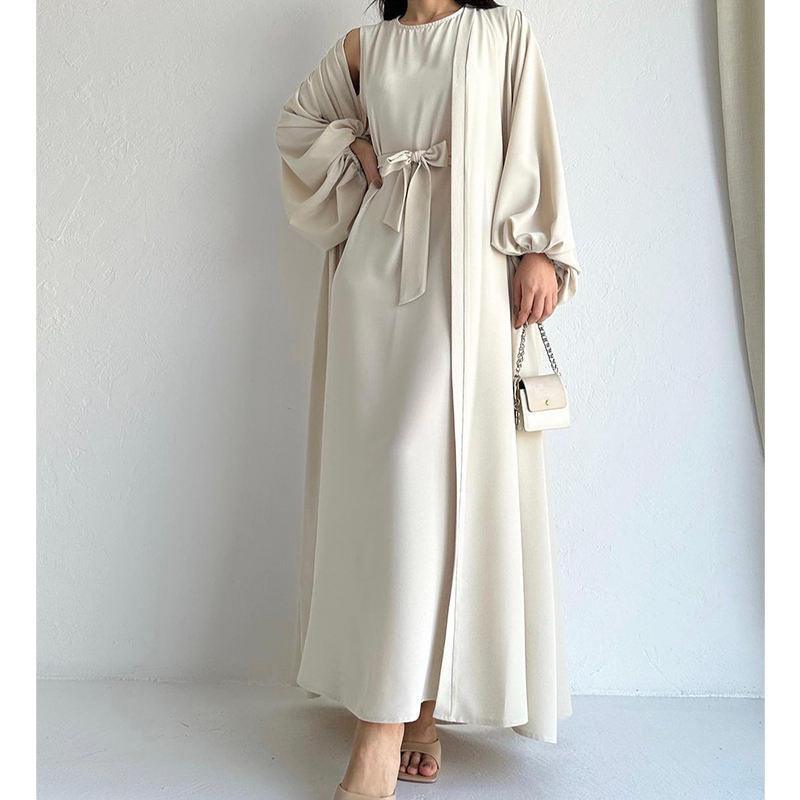 MOA050 Loose Lantern Sleeve Abaya 3-Piece Set - Mariam's Collection