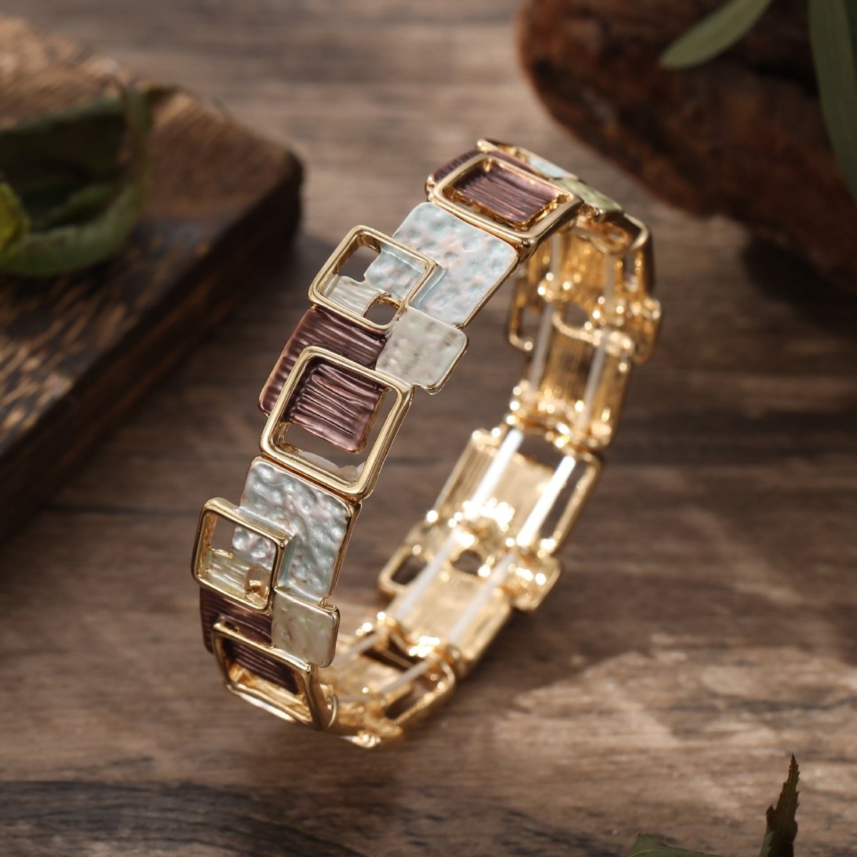 Modernist Geometric Square Earrings Bracelet Necklace Set (MAC318) - Mariam's Collection