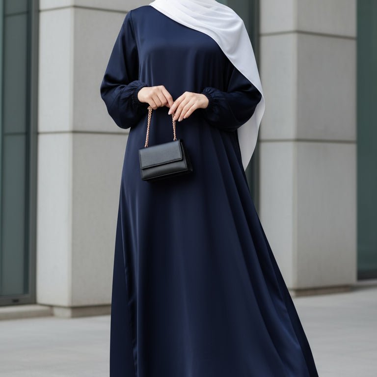 Modest Luxury Premium Satin Abaya | Umbrella Cut A - Line Abaya with Pockets (MA311) - Mariam's Collection