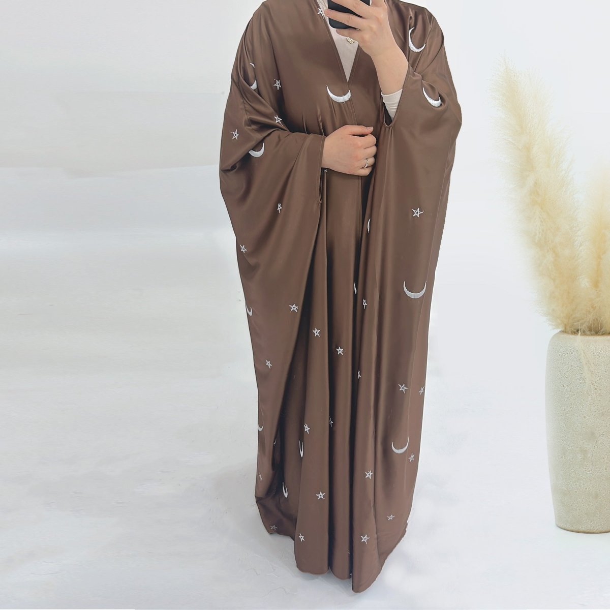 Moon and Star Embroidery Design Open Abaya for Eid (MOA043) - Mariam's Collection