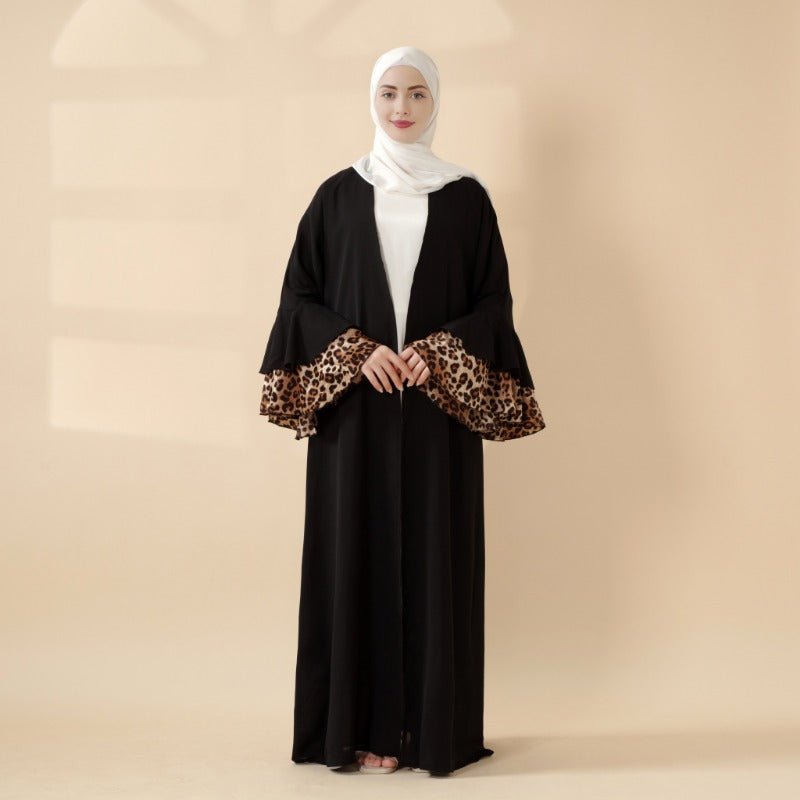 New Leopard Print Cross-Border Abaya | Muslim Long Dress with Batwing Sleeves