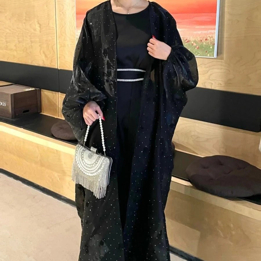 Organza Rose Flower Embroidery Butterfly Open Abaya (MOA115) - Mariam's Collection