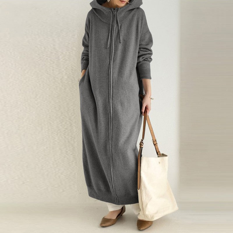 Oversized Hooded Zip-Up Maxi Dress | Fleece Robe Abaya